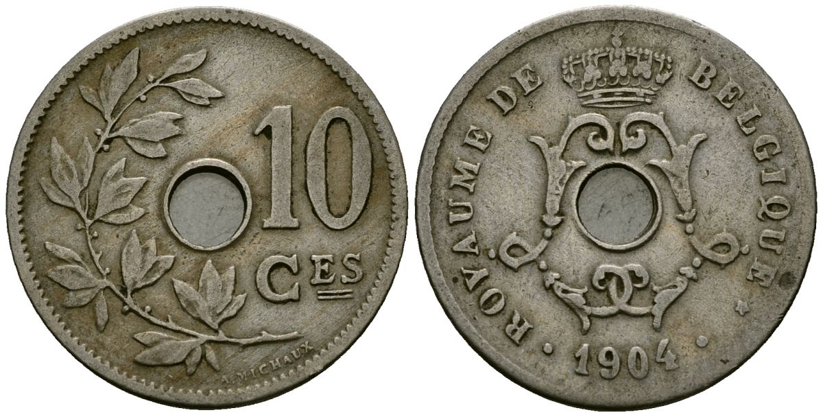 Бельгия 10 сантимов 1904 Belgique KM 52 медно-никель 4172-815
