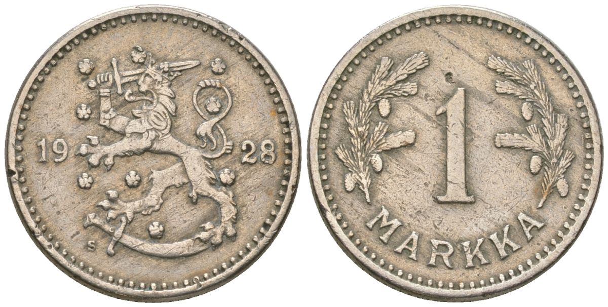 Финляндия 1 марка 1928 S KM 30 медно-никель 4173-261