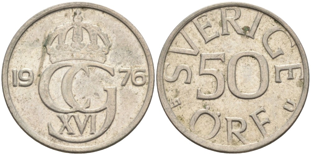 Швеция 50 эре 1976 U, Карл XVI Густав (1973- ) KM 855 медно-никель 73-1435