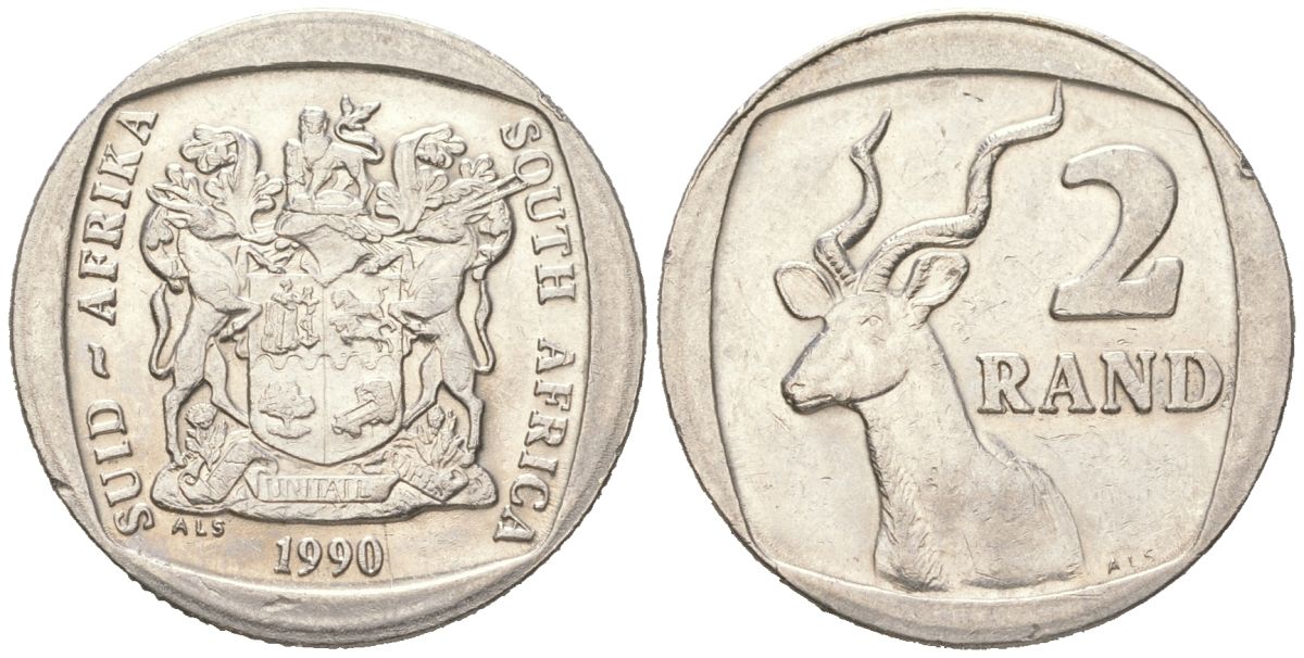ЮАР 2 ранда 1990 KM 139 медь плакированная медно-никелем aUNC 4364-1947