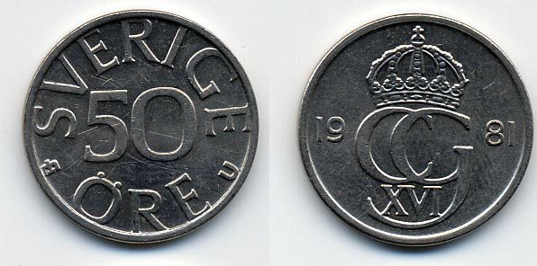 Швеция 50 эре 1981 Карл XVI Густав (1973- ) KM 855 медно-никель 23-1425