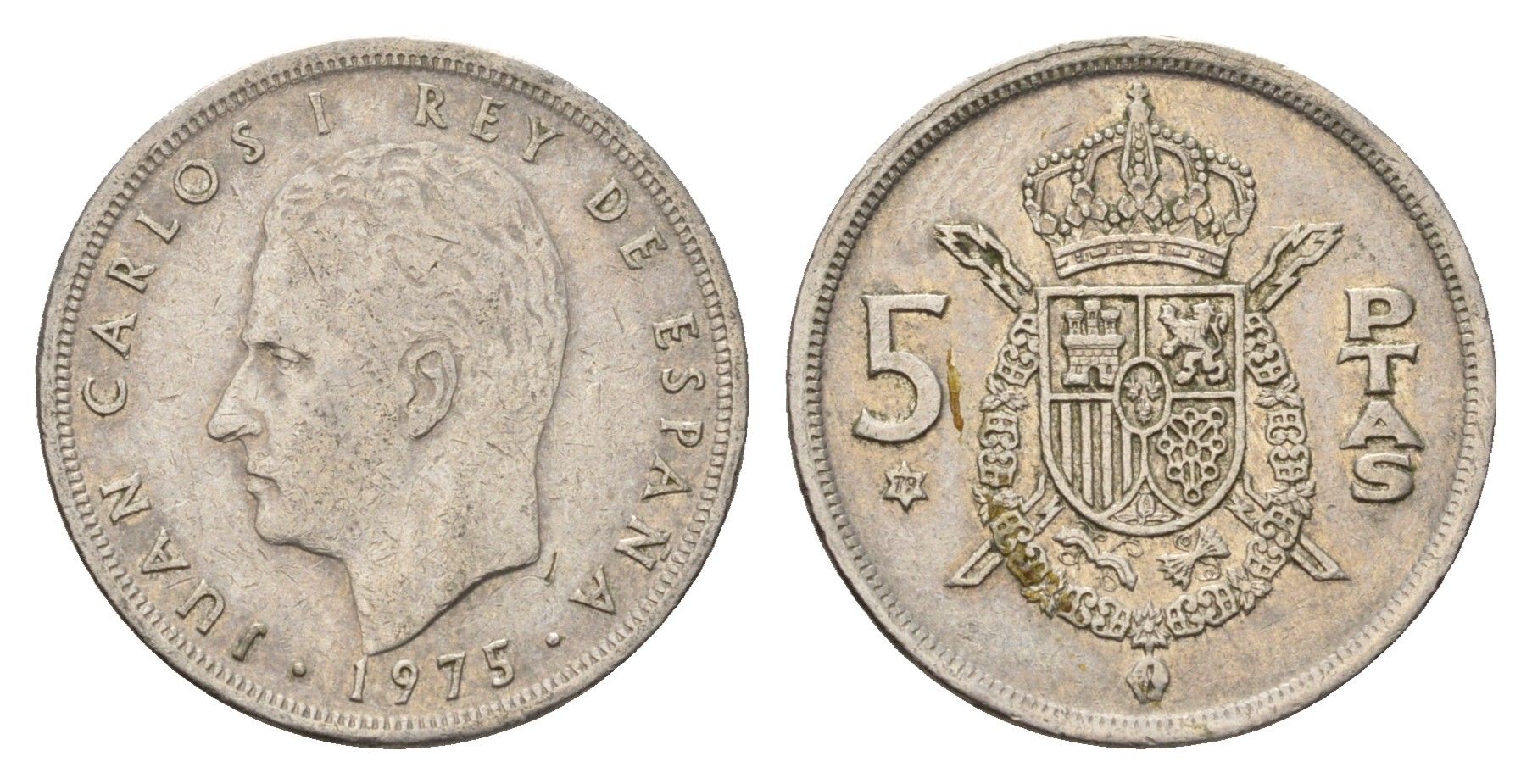 Испания 5 песет 1975 (79) Хуан Карлос I (1975-2014) KM 807 медно-никель 4707-345