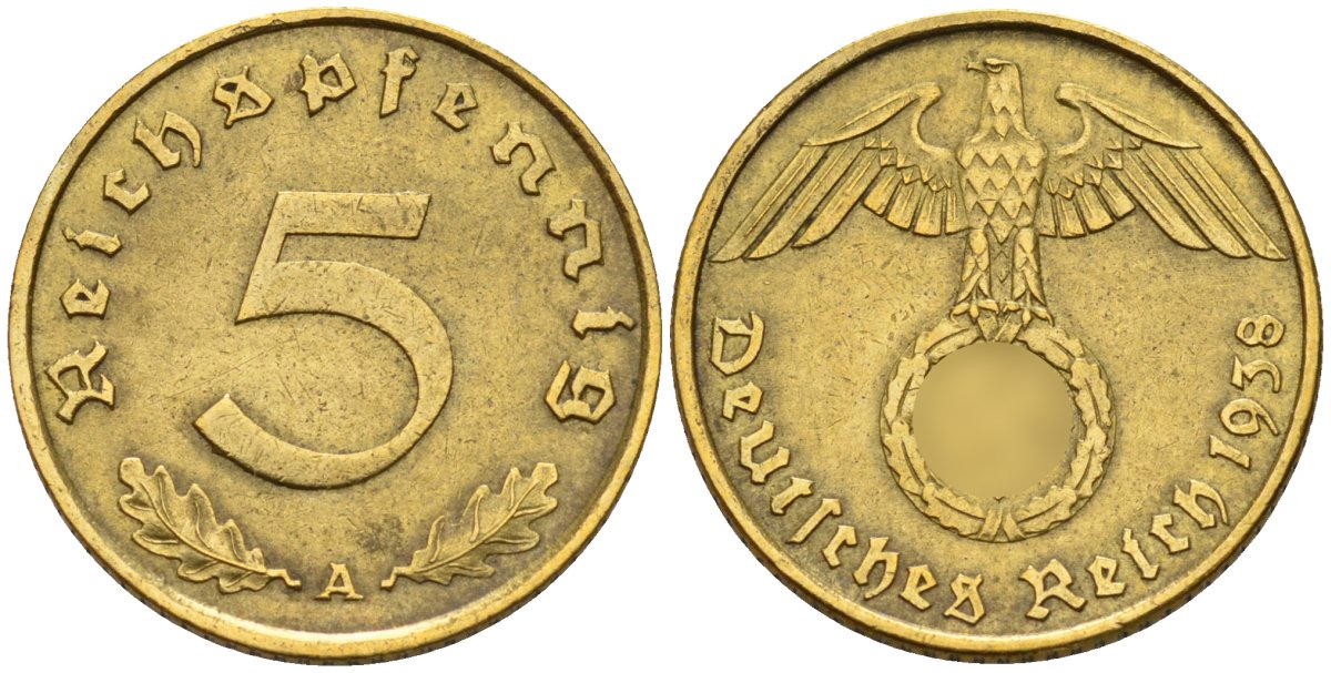 Германия 5 рейхспфеннигов 1938 A KM 91, J. 363 алюминиевая бронза 4151-831