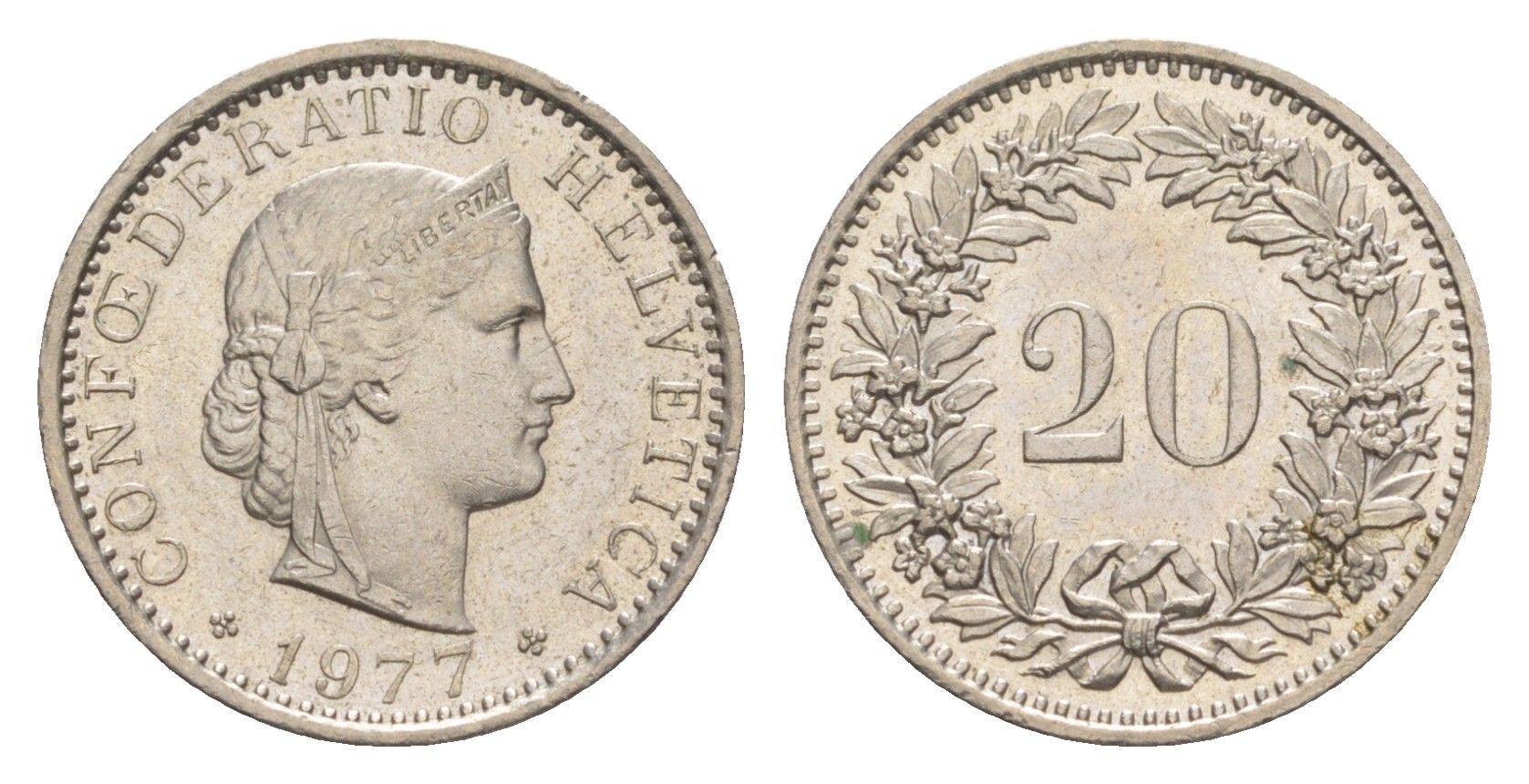 Швейцария 20 раппенов 1977 KM 29a медно-никель 4625-1253