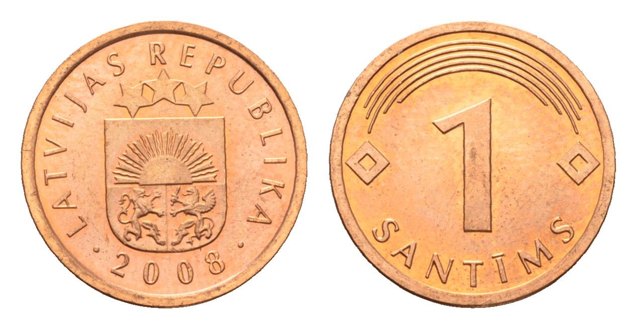 Латвия 1 сантим 2008 KM 15 сталь плакированная медью UNC 4689-912