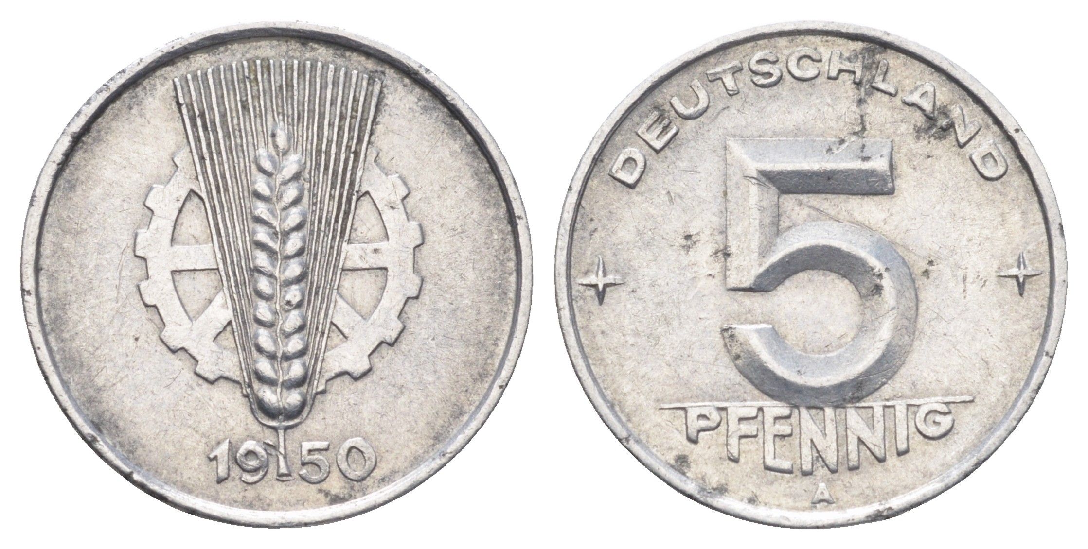 ГДР 5 пфеннигов 1950 A KM 2 алюминий 4697-612