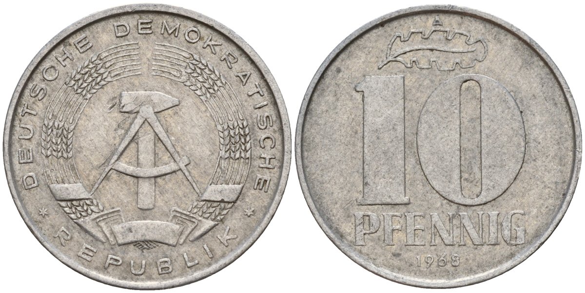 ГДР 10 пфеннигов 1968 A KM 10 алюминий 55-526