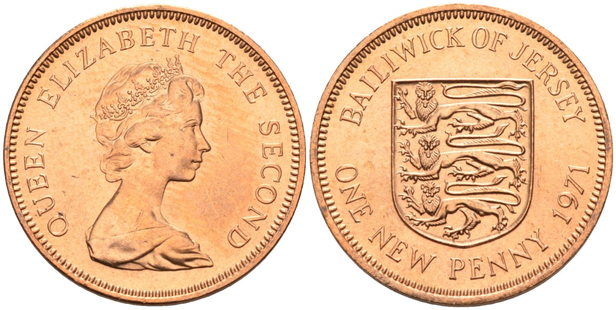 Джерси 1 новый пенни 1971 Елизавета II (1952-2022), герб KM 30 бронза UNC 4589-1143