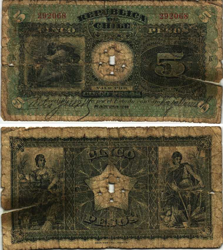 Чили 5 песо 1922 Pick 60 бумага 7222-77-1-2