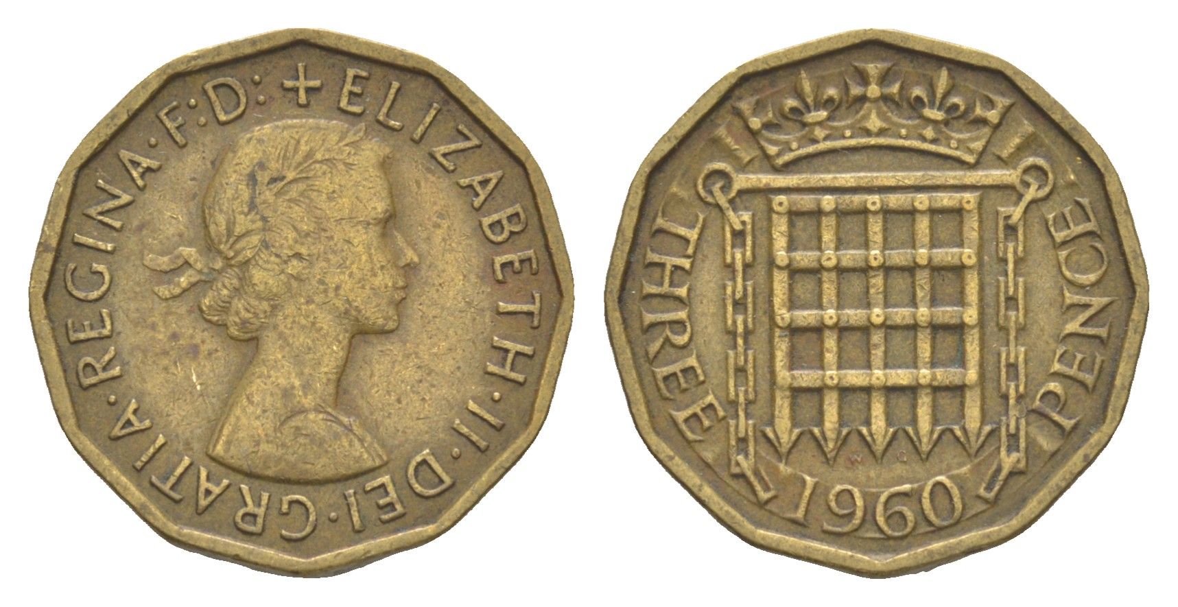 Великобритания 3 пенса 1960 Елизавета II (1952-2022) KM 900, Spink 4153 никель латунь 4571-836