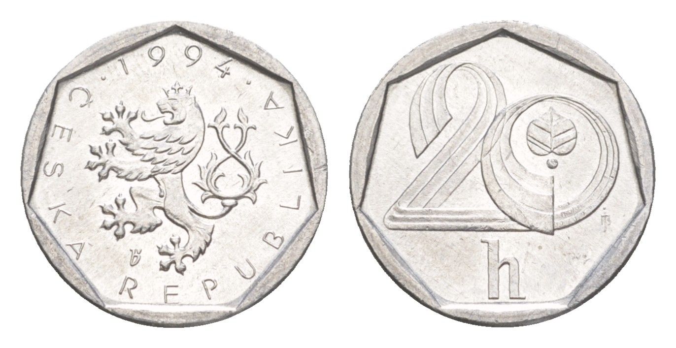 Чехия 20 геллеров 1994 KM 2.1 алюминий UNC 4613-344