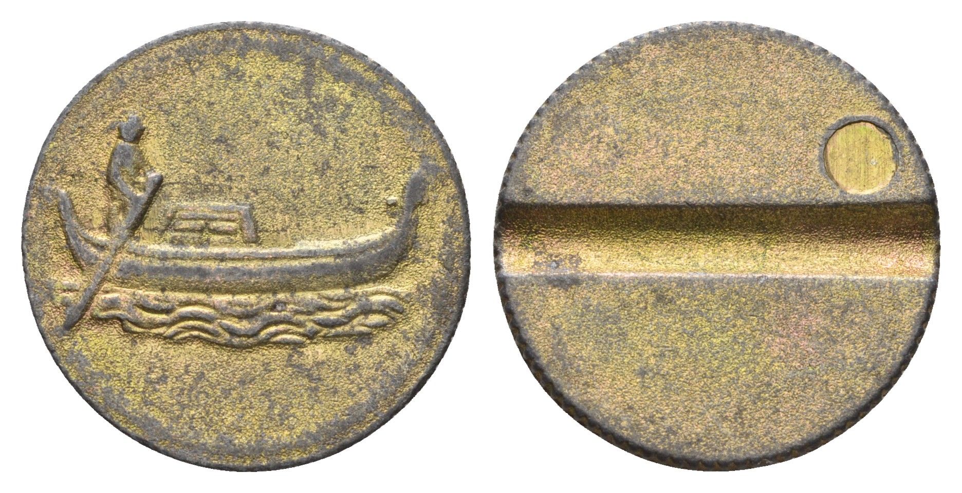 Италия жетон на одну поездку на лодке в парке развлчений диаметр 24 мм, вес 4 гр никель латунь 4670-554