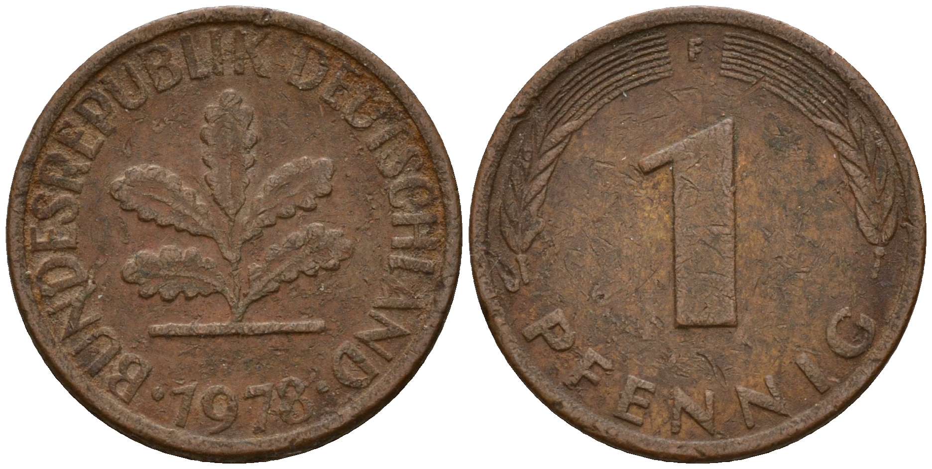 ФРГ 1 пфенниг 1973 F KM 105, J. 380 сталь плакированная медью    4598-539