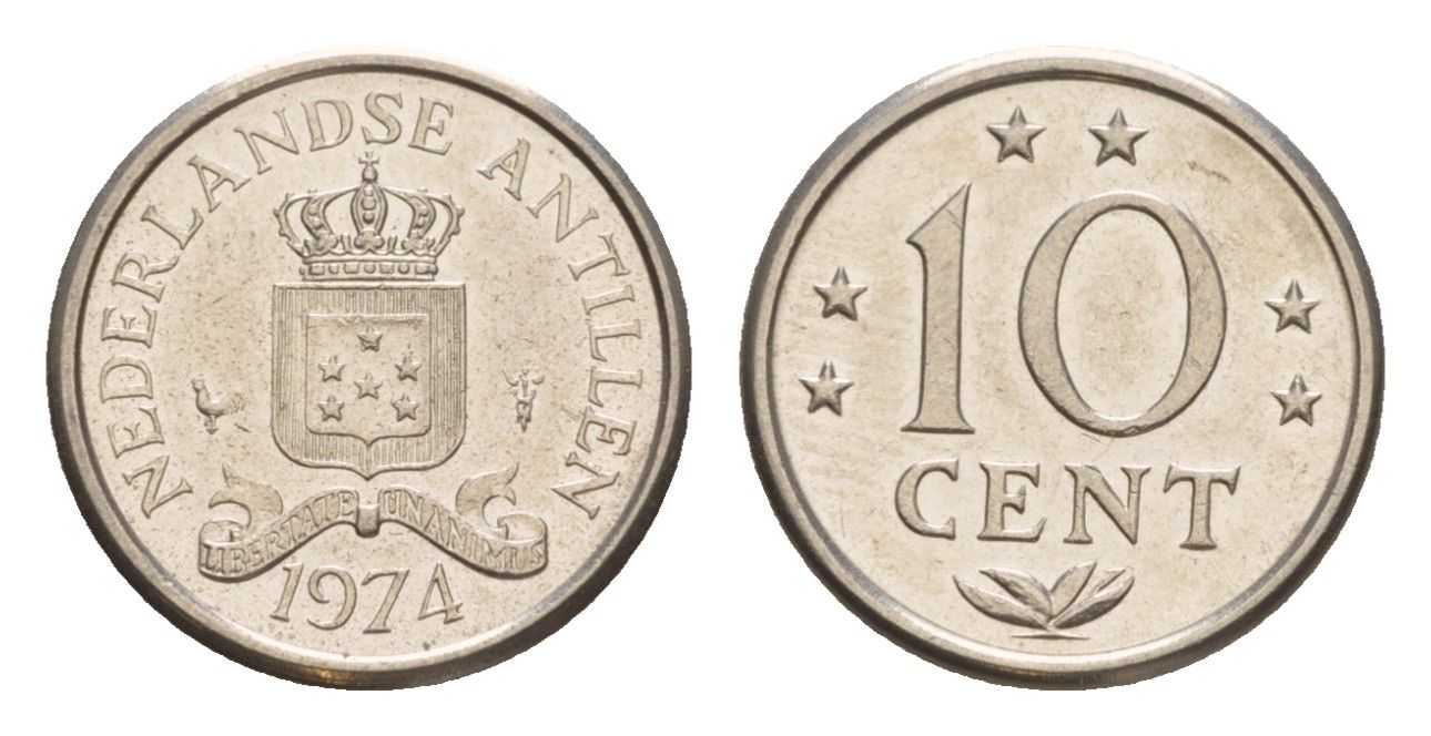 Нидерландские Антильские острова (Нидерландские Антилы) 10 центов 1974 Юлиана (1948-1980) KM 10 никель UNC 4649-913