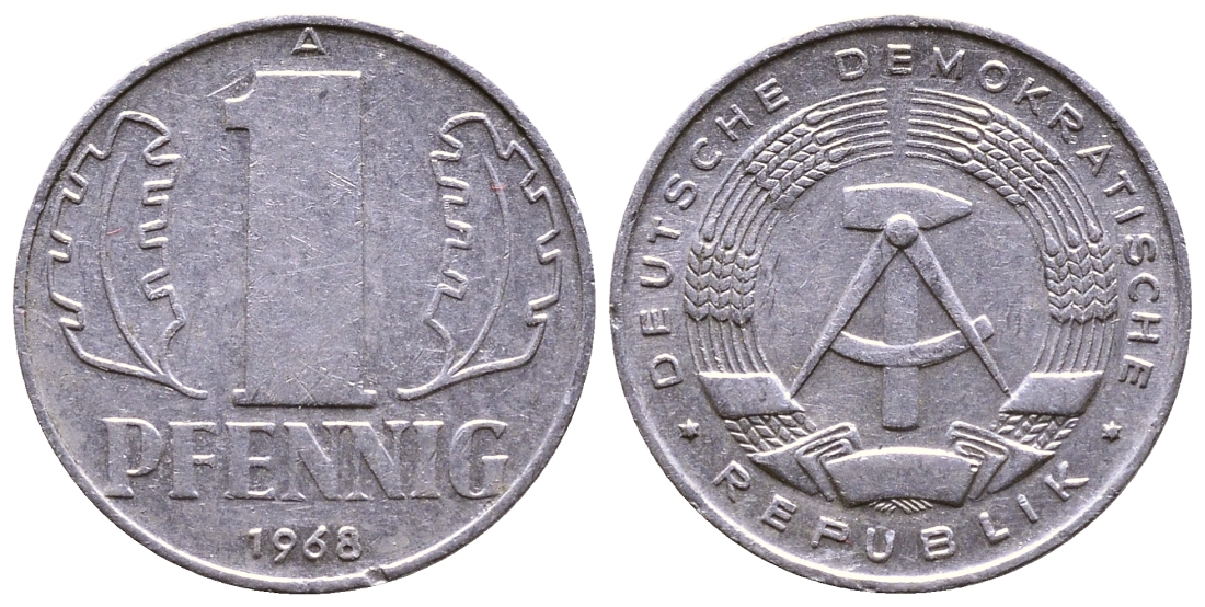 ГДР 1 ПФЕННИГ 1968 А КМ 8.1 алюминий 4110-1759