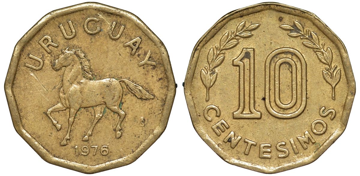 Уругвай 10 сентесимо 1976 KM 66 алюминиевая бронза 4164-734