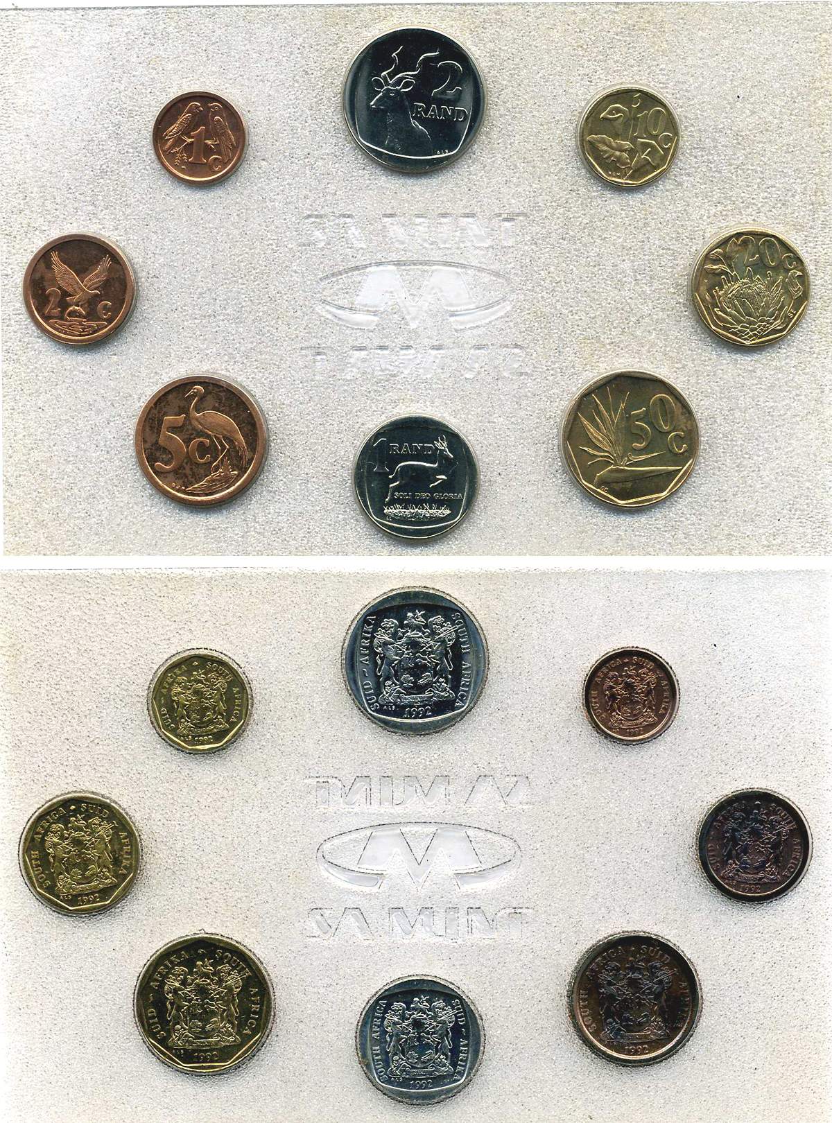 ЮАР государственный набор из 8 монет 1992 в запайке, тираж 15000 экз. KM MS A29   UNC  3-4-1-23