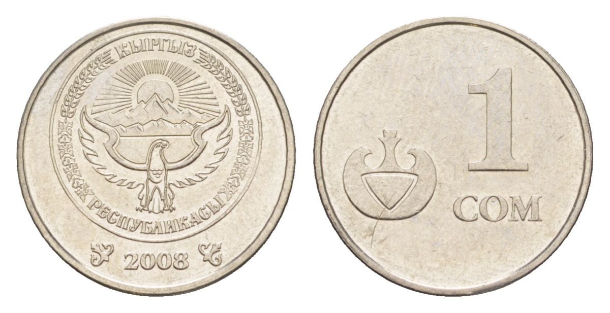 Киргизия 1 сом 2008 KM 14 сталь плакированная никелем 4632-267