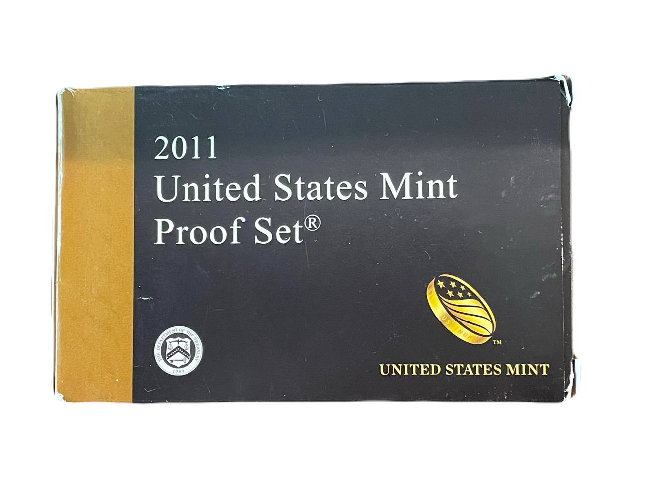 США полный годовой набор из 14 монет (1, 5, 10 (дайм) и 25 (квотер) центов; 1/2 (50 центов) и 1 доллар) 2011 в оригинальной упаковке с сертификатами KM 468, 381, 195a, A202b, 494, 495, 496, 497, 498, 499, 500, 501, 502 и 503 PROOF 8-2-06-76