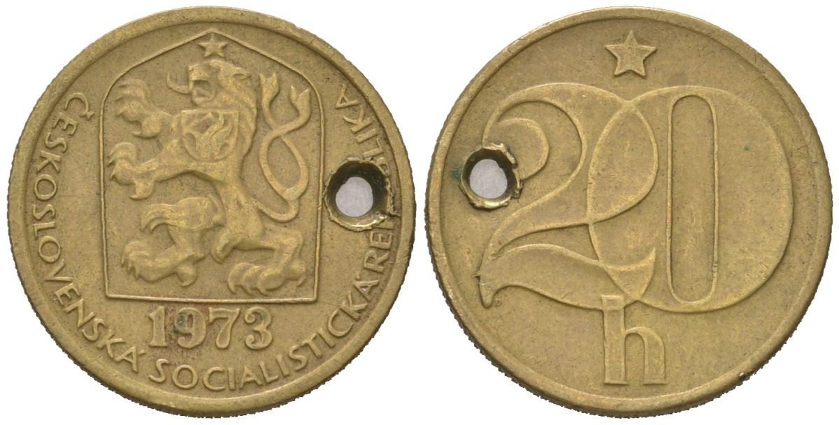 Чехословакия 20 геллеров 1973 KM 74 латунь 99-735