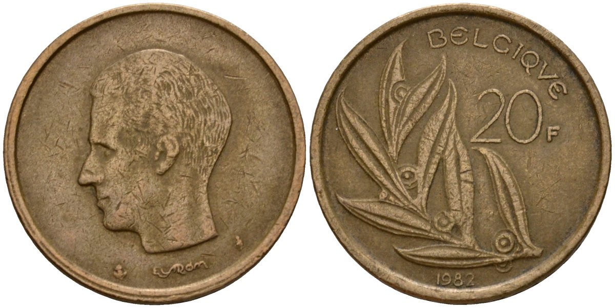Бельгия 20 франков 1982 Belgique, Бодуэн I (1951-1993) KM 159 никель бронза 4601-354