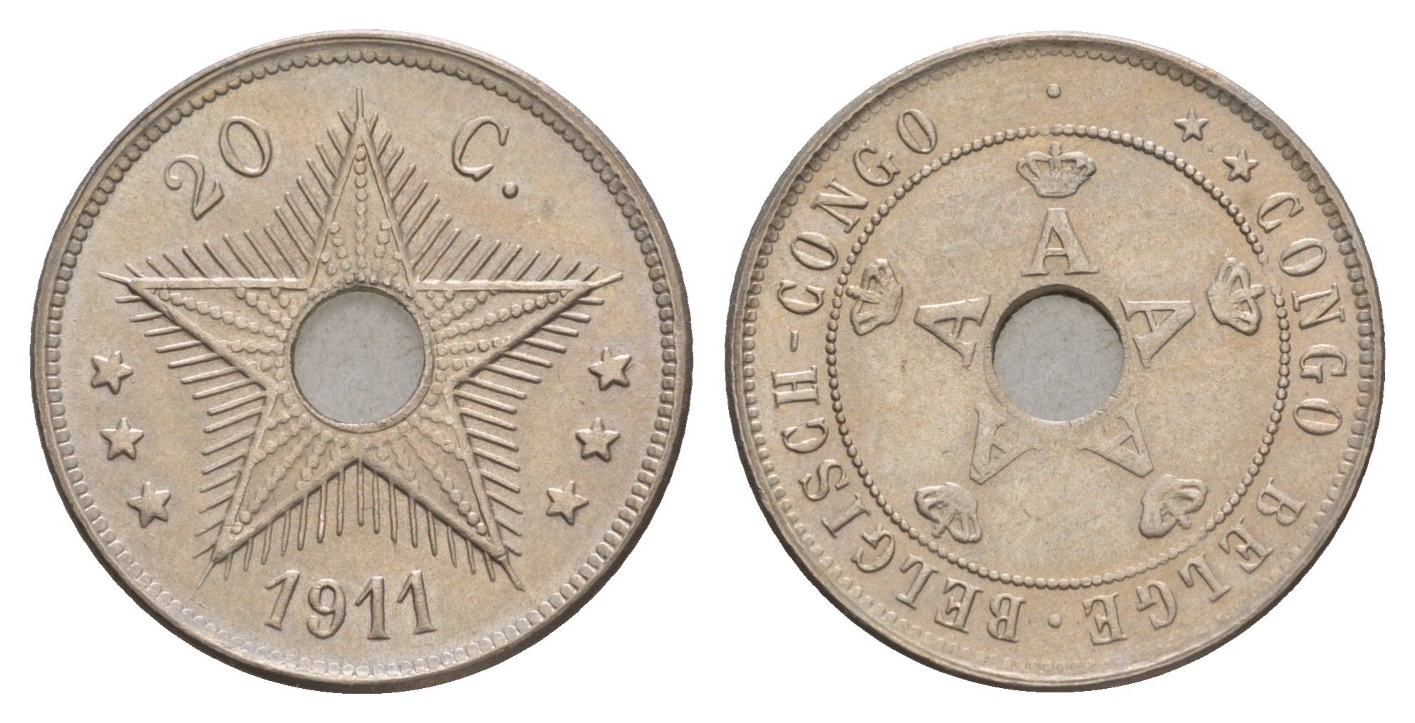 Бельгийское Конго 20 сантимов 1911 Альберт I (1909-1934) KM 19 медно-никель 4656-146