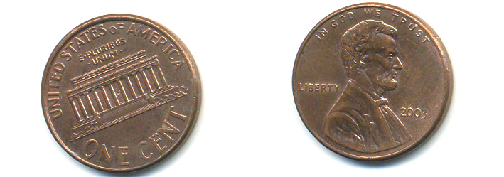 США 1 ЦЕНТ 2003 ЛИНКОЛЬН KM 201b цинк плакированный медью UNC 179-546