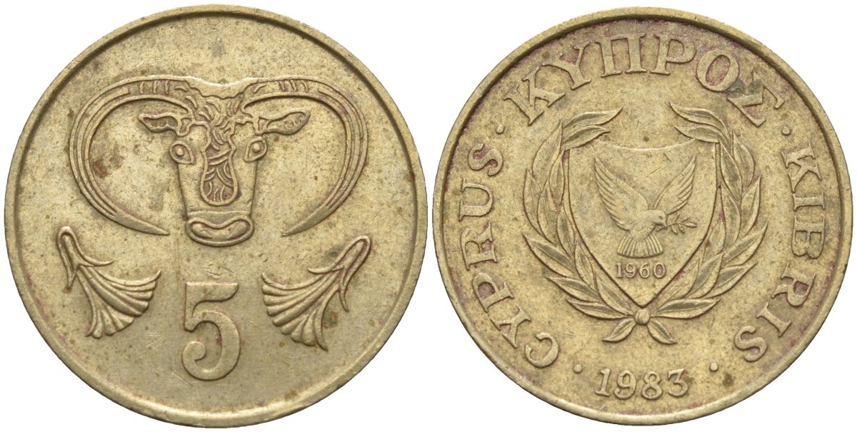 Кипр 5 центов 1983 голова быка KM 55.1 никель латунь 4141-852
