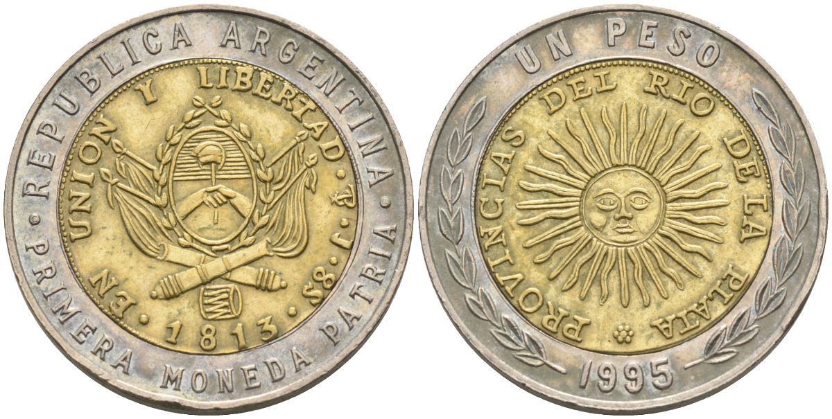 Аргентина 1 песо 1995 объединение провинций KM 112.1 биметалл 4548-1145