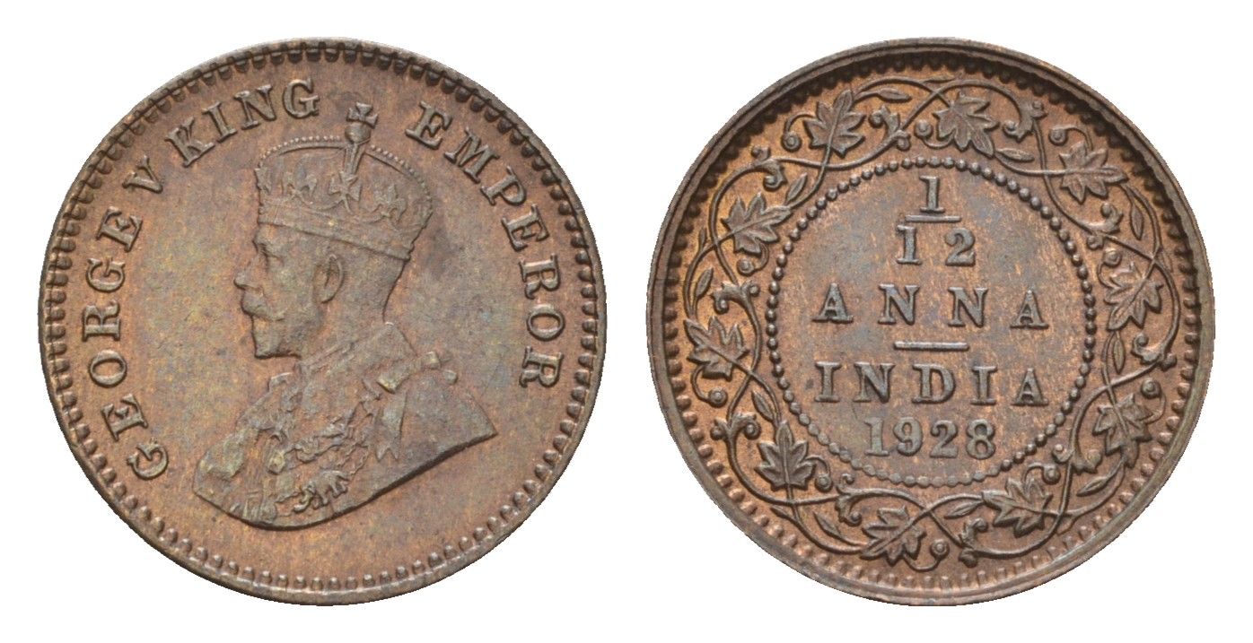 Британская Индия 1/12 анна 1928 Георг V (1910-1936) KM 509 бронза UNC 4189-941