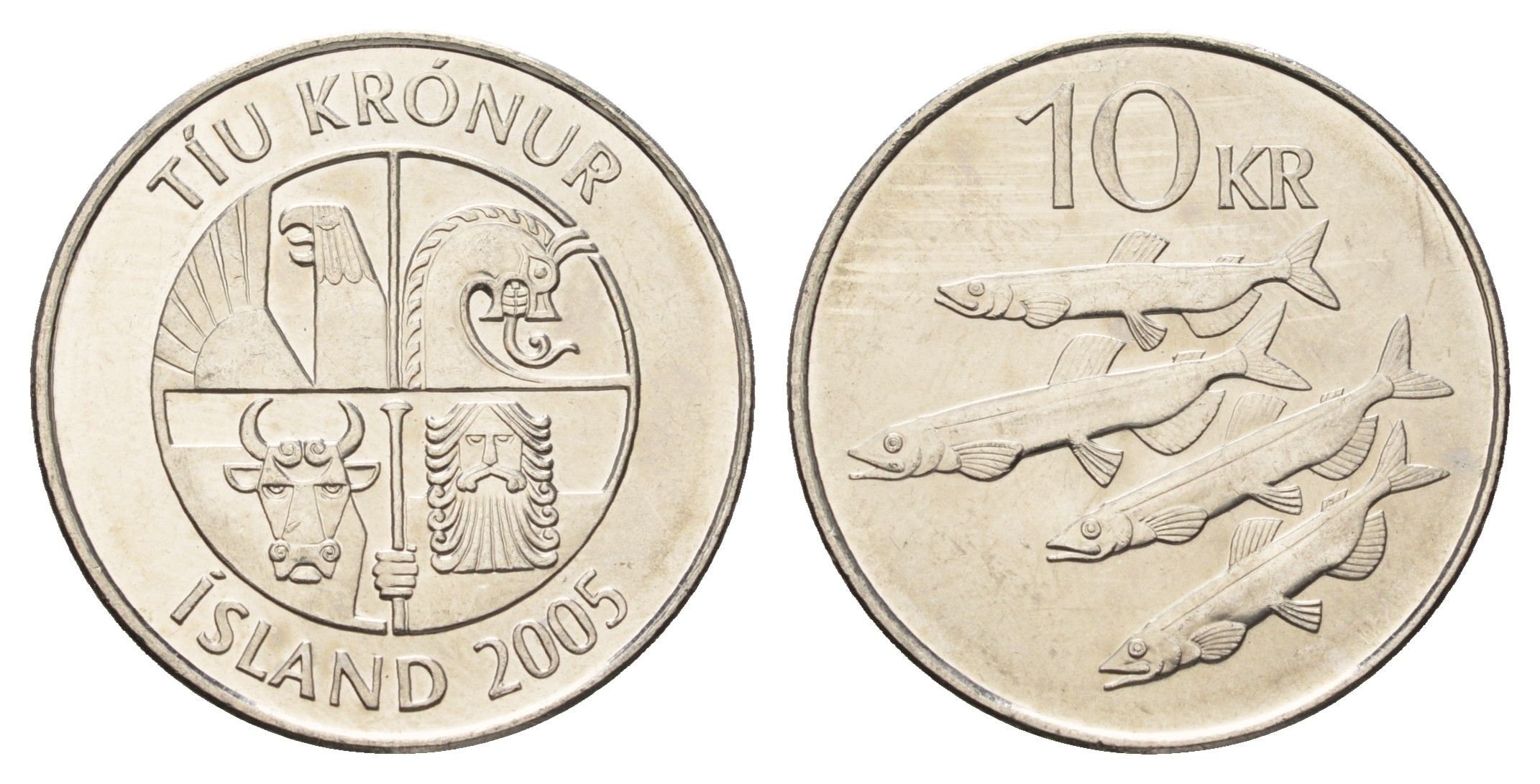 Исландия 10 крон 2005 рыбы KM 29.1a сталь плакированная никелем UNC 4691-252
