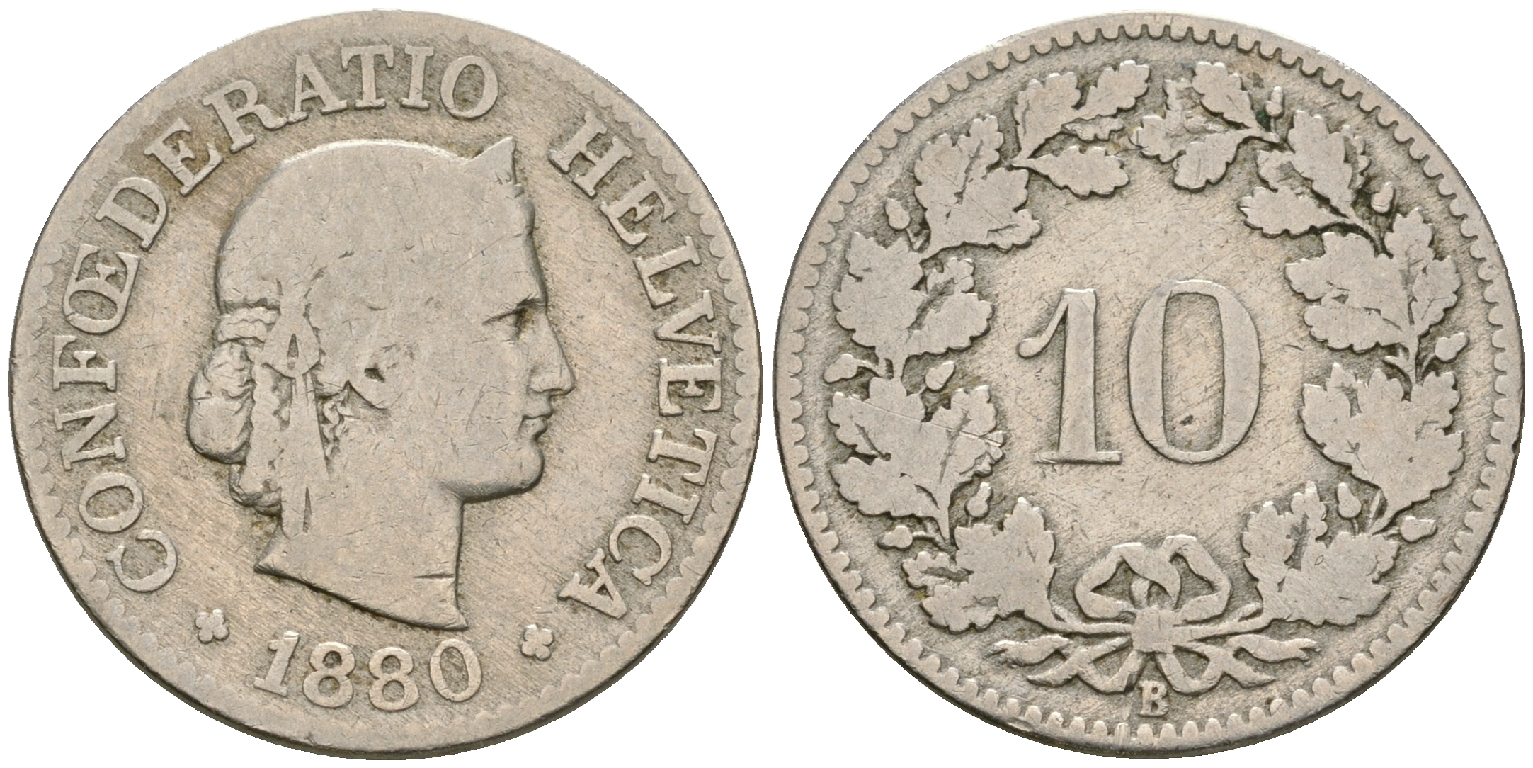 Швейцария 10 раппенов 1880 В KM 27 медно-никель 08-1423