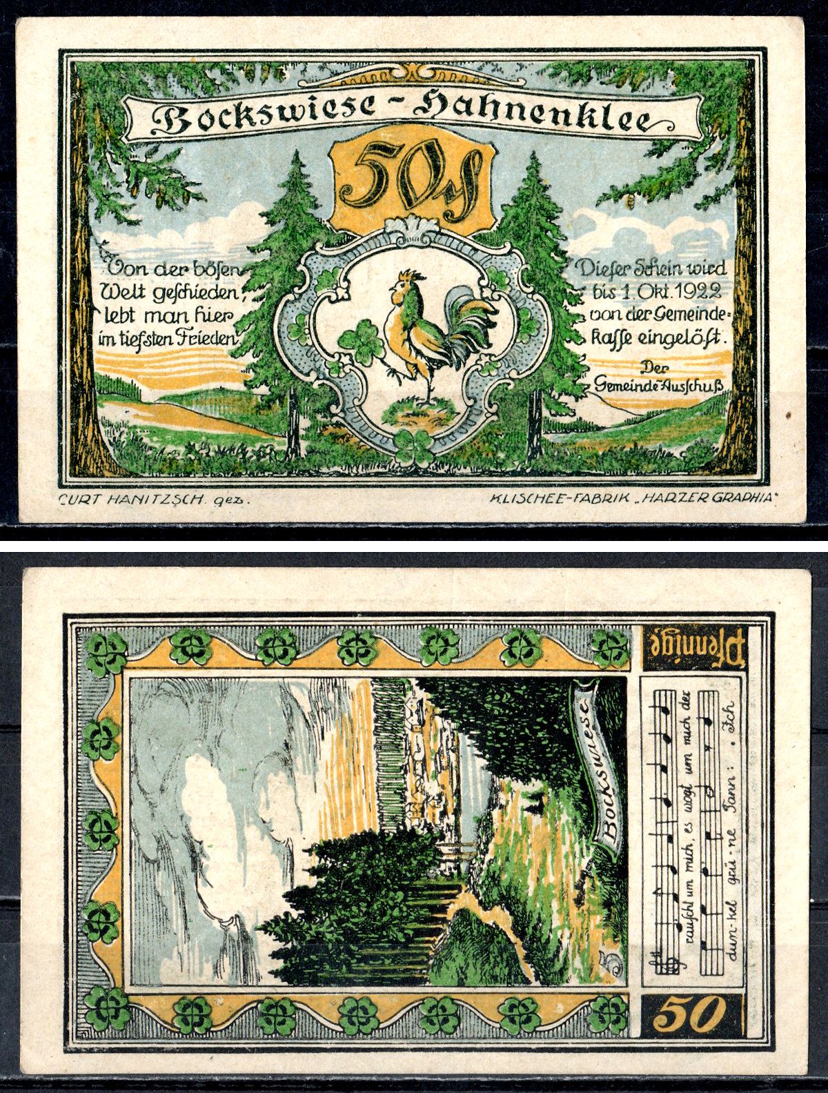 Боксвизе-Ханенклее (Пруссия, Ганновер) 50 пфеннигов ND Mehl Grabowski 131.1-5/6 бумага UNC (пресс) 7556-51-2-1