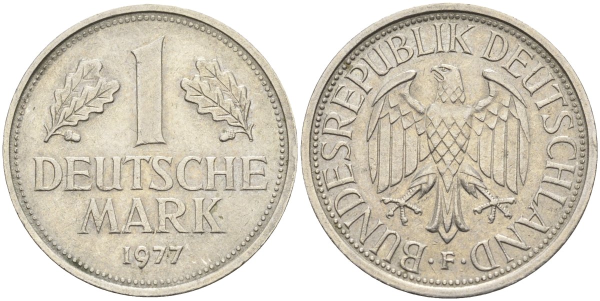 ФРГ 1 марка 1977 G KM 110, J. 385 медно-никель 4132-1037