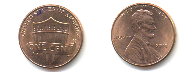 США 1 ЦЕНТ 2010 ЛИНКОЛЬН, ЩИТ KM 469 цинк плакированный медью 86-356