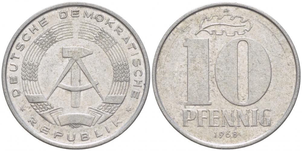 ГДР 10 пфеннигов 1968 А KM 10 алюминий 77-812