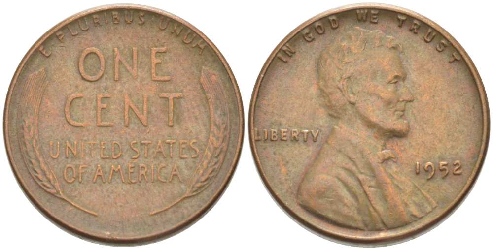 США 1 ЦЕНТ 1952 ЛИНКОЛЬН KM А132 медь цинк 218-567