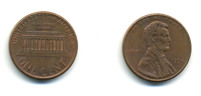 США 1 ЦЕНТ 1994 ЛИНКОЛЬН KM 201b цинк плакированный медью 80-747