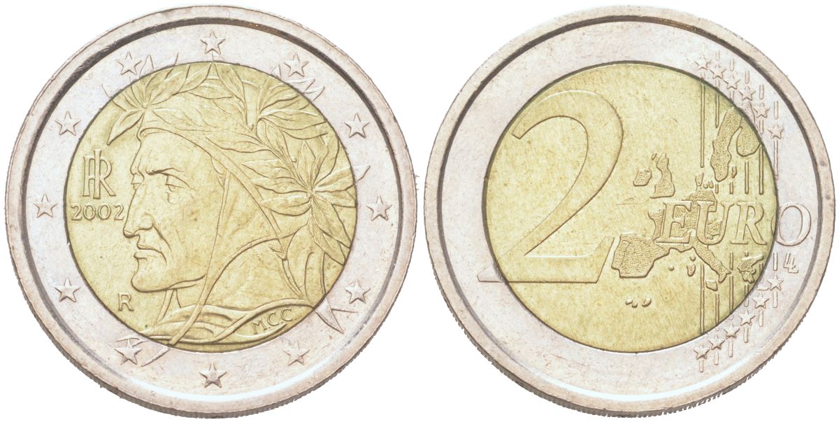 Италия 2 евро 2002 KM 217 биметалл 4126-1213