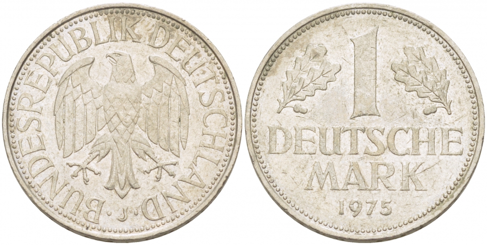 ФРГ 1 МАРКА 1975 J KM 110, J. 385 медно-никель 3718-1144