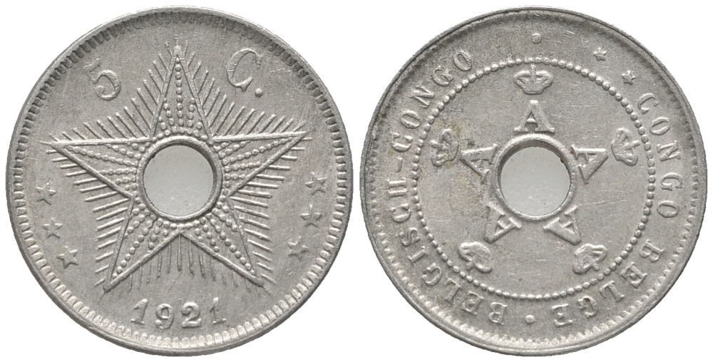 Бельгийское Конго 5 сантимов 1921 KM 17 медно-никель 100-769