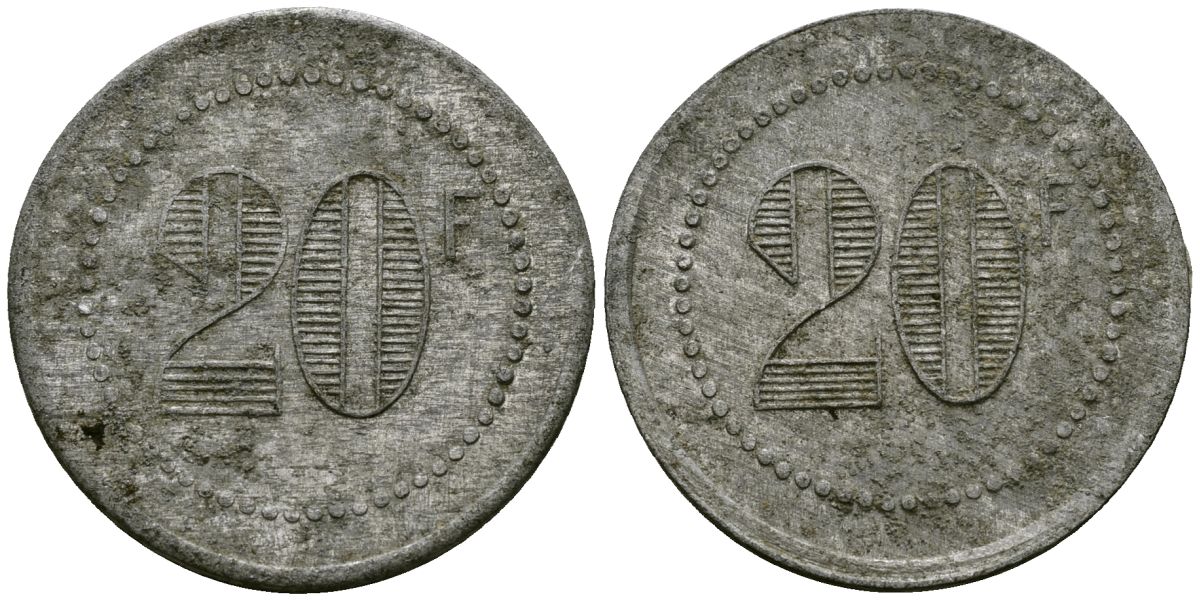 Франция 20 франков ресторанный жетон латунь 4175-947