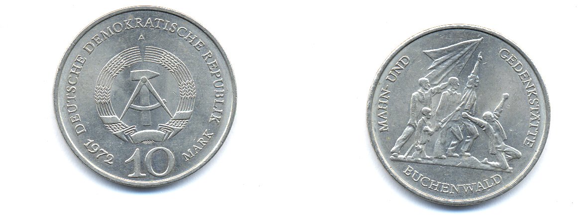 ГДР 10 марок 1972 A, мемориал Бухенвальда KM 38, J. 1539 медно-никель 3333-241