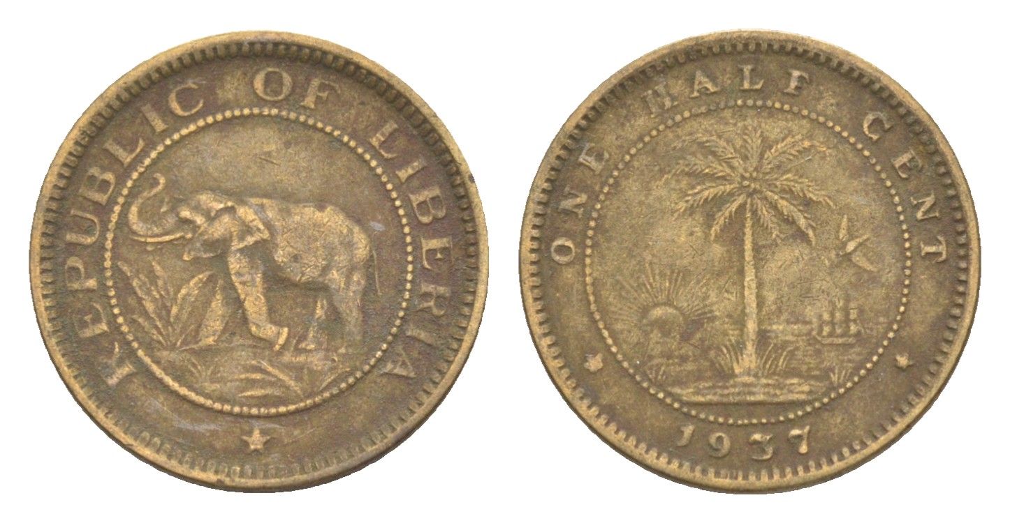 Либерия 1/2 цента 1937 KM 10 латунь 4614-819