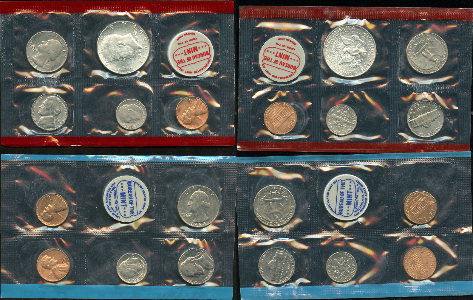 США официальные наборы из 10 монет и 2 жетона монетного двора 1968 D, P, Джон Кеннеди KM MS 121 серебро  UNC  8-2-03-20