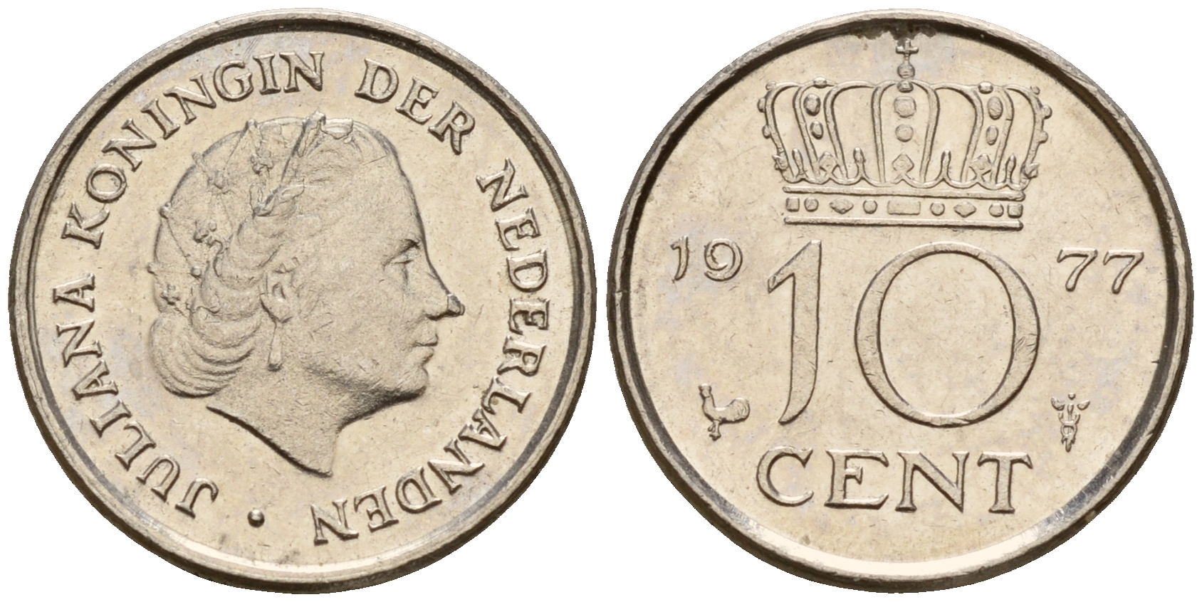 Нидерланды 10 центов 1977 Юлиана (1949-1980) KM 182 никель    4598-334