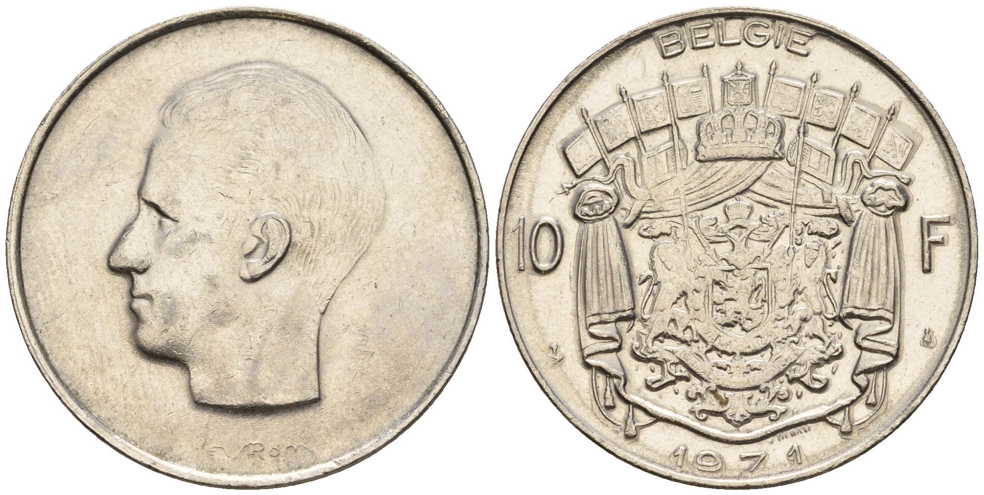 Бельгия 10 франков 1971 Belgie, Бодуэн I (1951-1993) KM 156.1 никель 259-1055