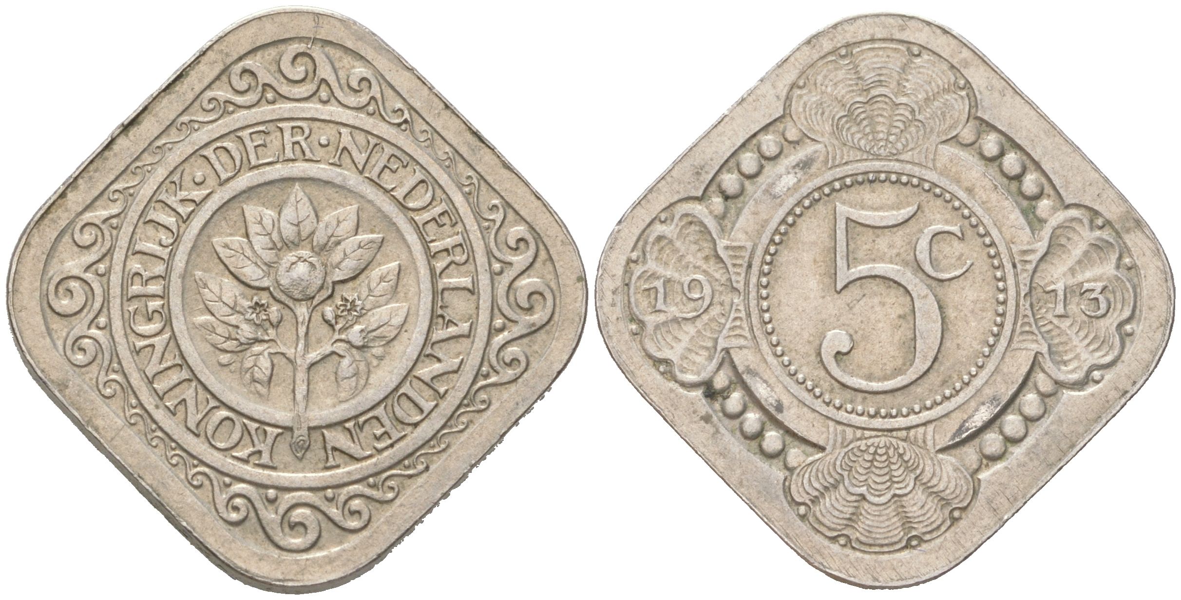 Нидерланды 5 центов 1913 Вильгельмина (1890-1948) KM 153 медно-никель 4621-855