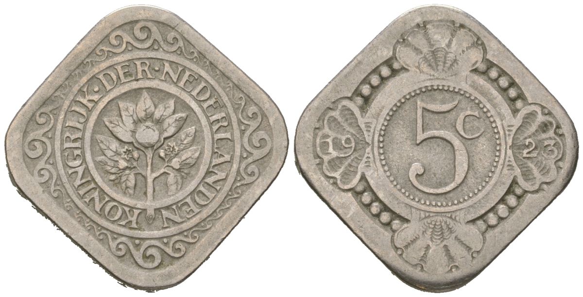 Нидерланды 5 центов 1923 Вильгельмина (1890-1948) KM 153 медно-никель 4615-166