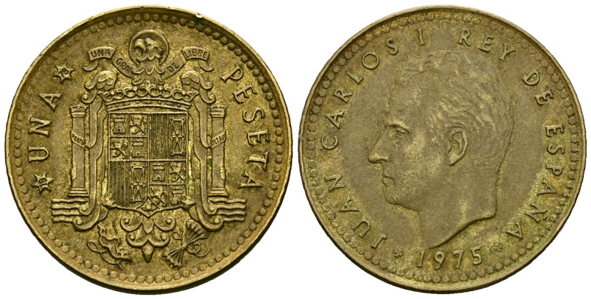 Испания 1 песета 1975 (79) Хуан Карлос I (1975-2014) KM 806 алюминиевая бронза 4172-523